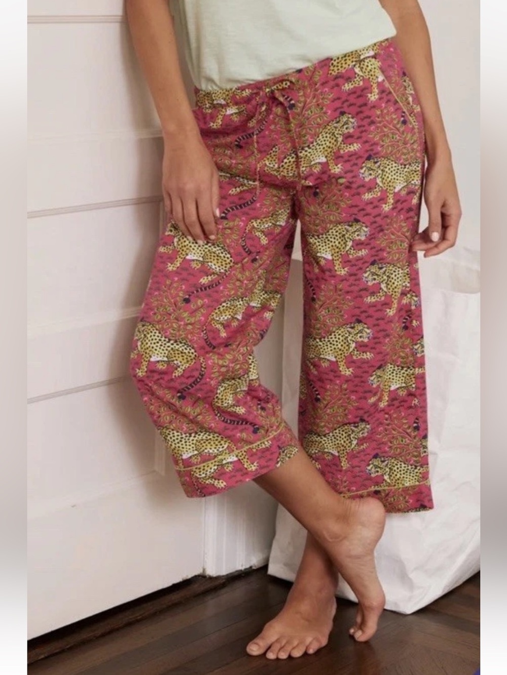 Printfresh Cropped PJ Pants Bagheera Wide Leg Pink Cheetah Print Size XL EUC